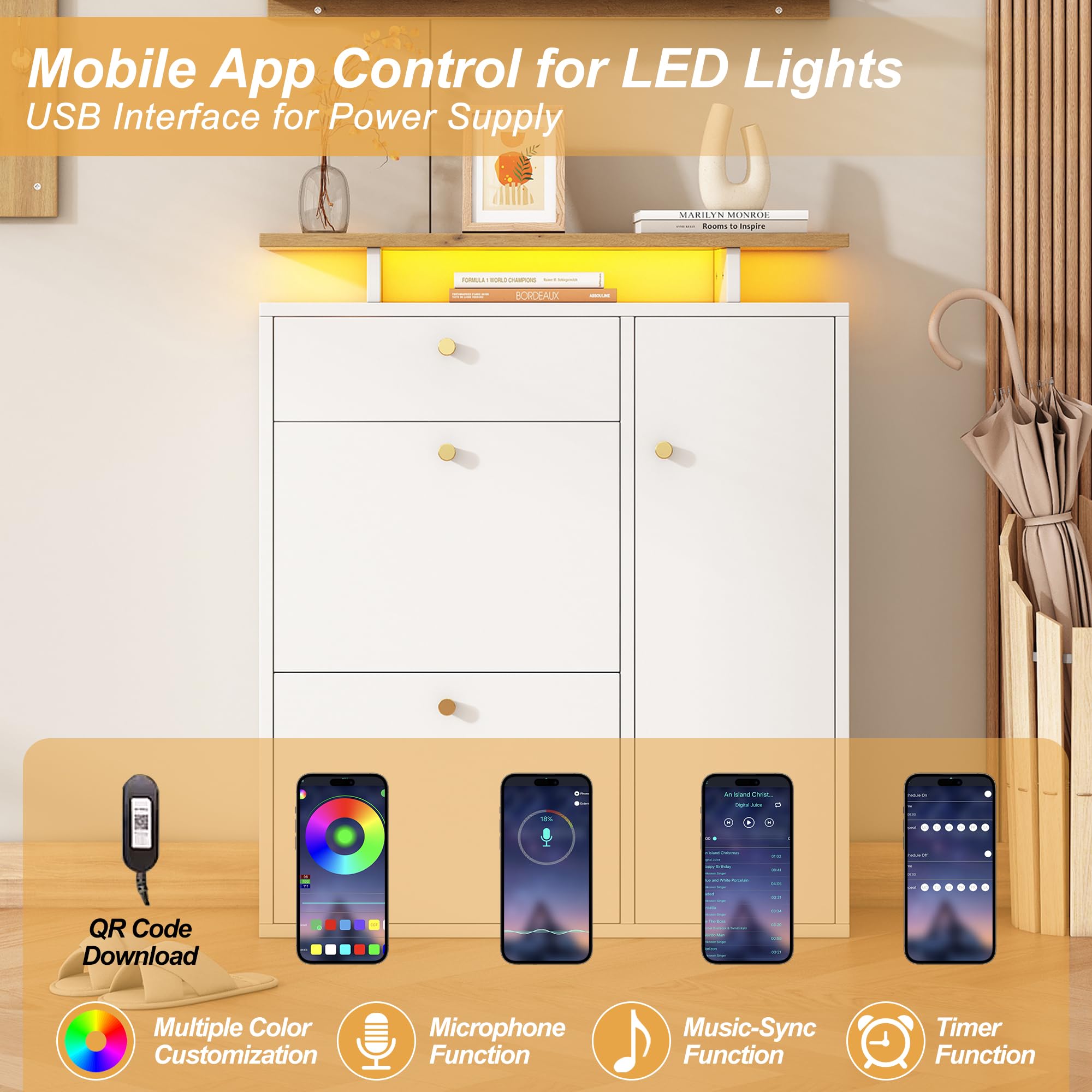 Generisch 3-teiliges Flur Garderoben Set mit LED, Spiegel & Schuhschrank