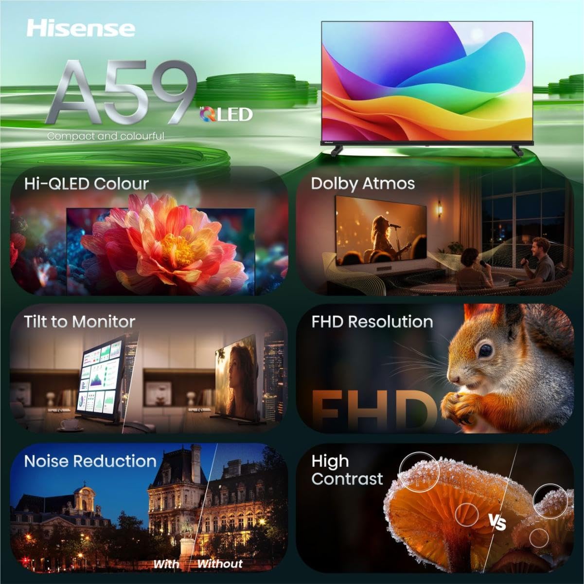 Hisense 40A59S - TV 40 Pollici, Smart TV 4K Full HD QLED DVB-T2 Nero Classe Energetica E