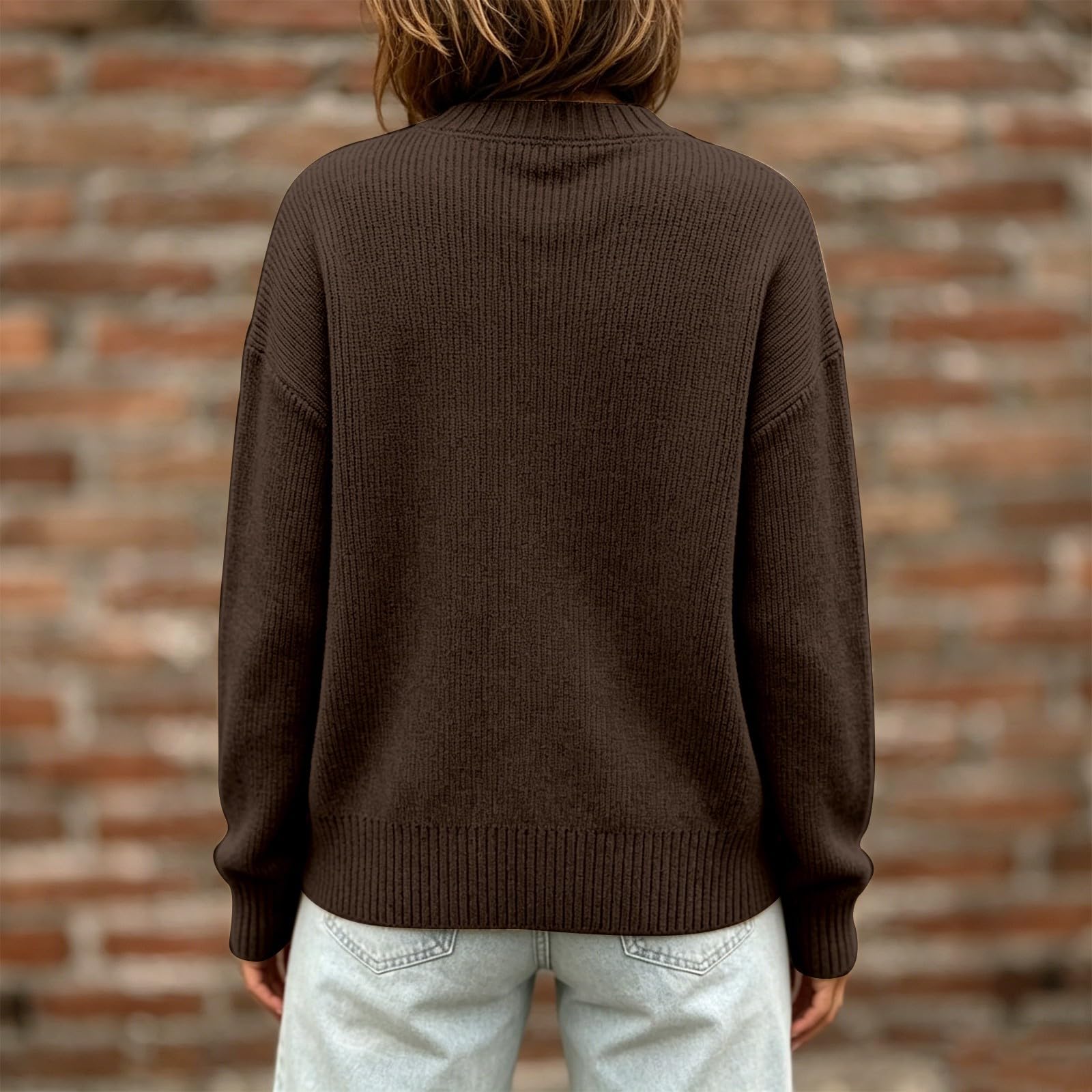 Rundhals Strickpullover Schwarz Strickjacke, Pullover Damen Handgestrickt