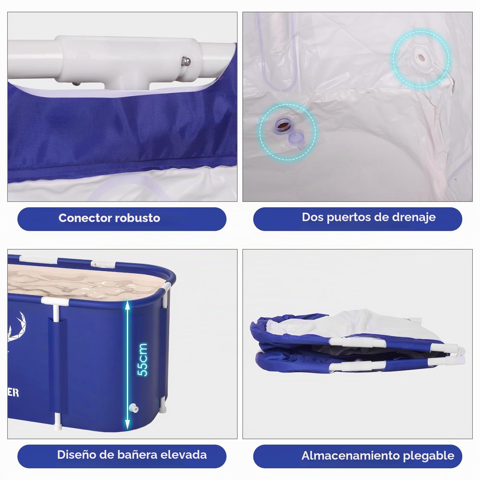 Bañera Plegable para Adultos,bañera de hidromasaje de pie independiente, bañera gruesa de múltiples capas para interior y exterior, spa caliente, 115 x 60cm (Alce)
