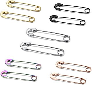 5 Pairs Safety Pin 316L Surgical Stainless Steel Earrings 20G Hypoallergenic Hoop Earring Set for Mens Womens