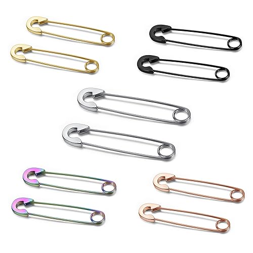 Sunligoo 5 Pairs Safety Pin 316L Surgical Stainless Steel Earrings 20G Hypoallergenic Hoop Earring Set for Mens Womens