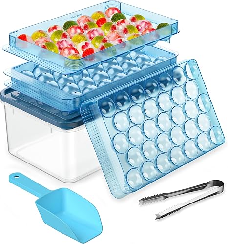 PHINOX - Bandeja de cubitos de hielo con tapa y contenedor, bandejas redondas de hielo para congelador, bandejas de hielo para hacer cubitos de