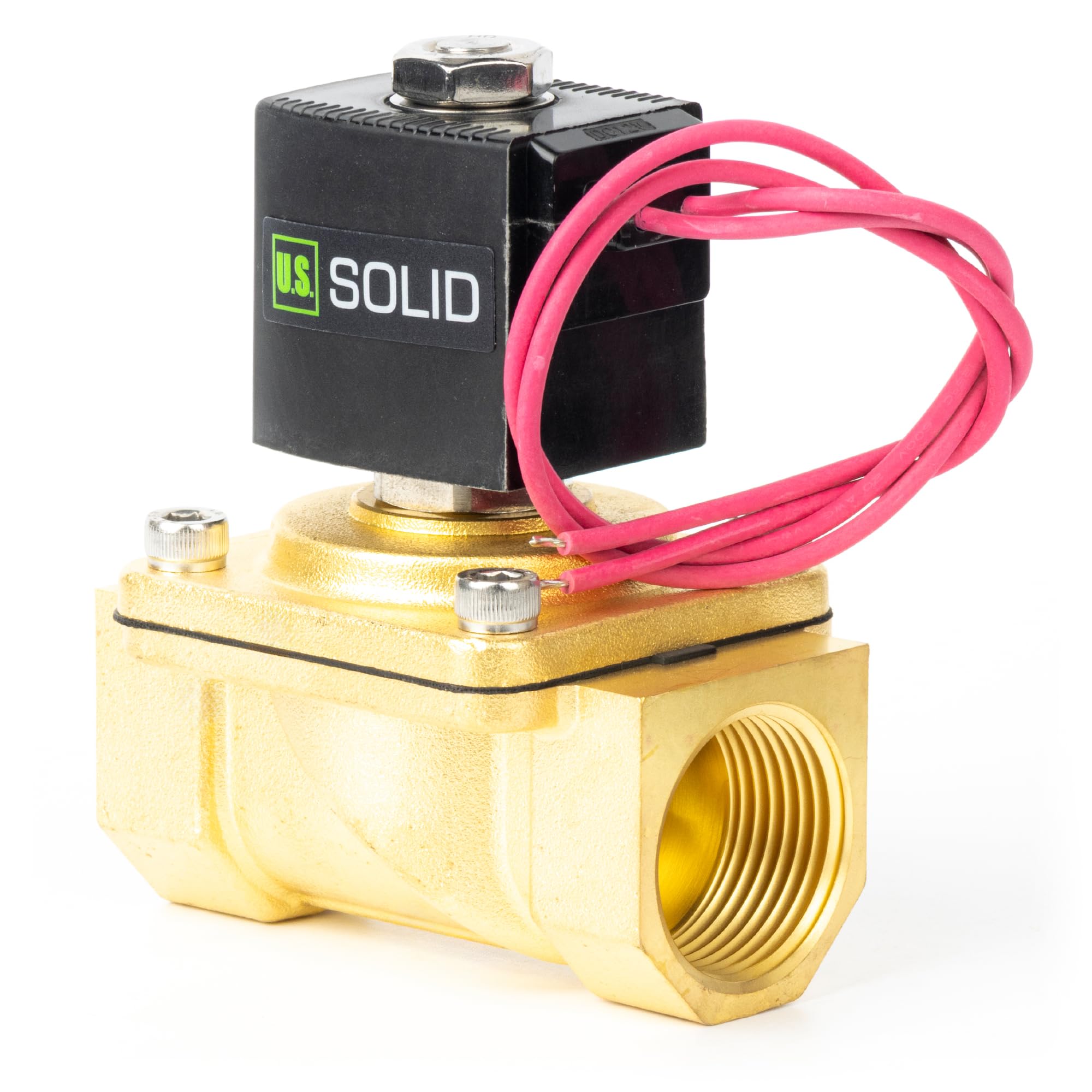 U.S. Solid Válvula solenoide de 1 pulgada, latón CC 12 V con sello Viton, normalmente cerrada, tipo de cable de plomo, rosca G