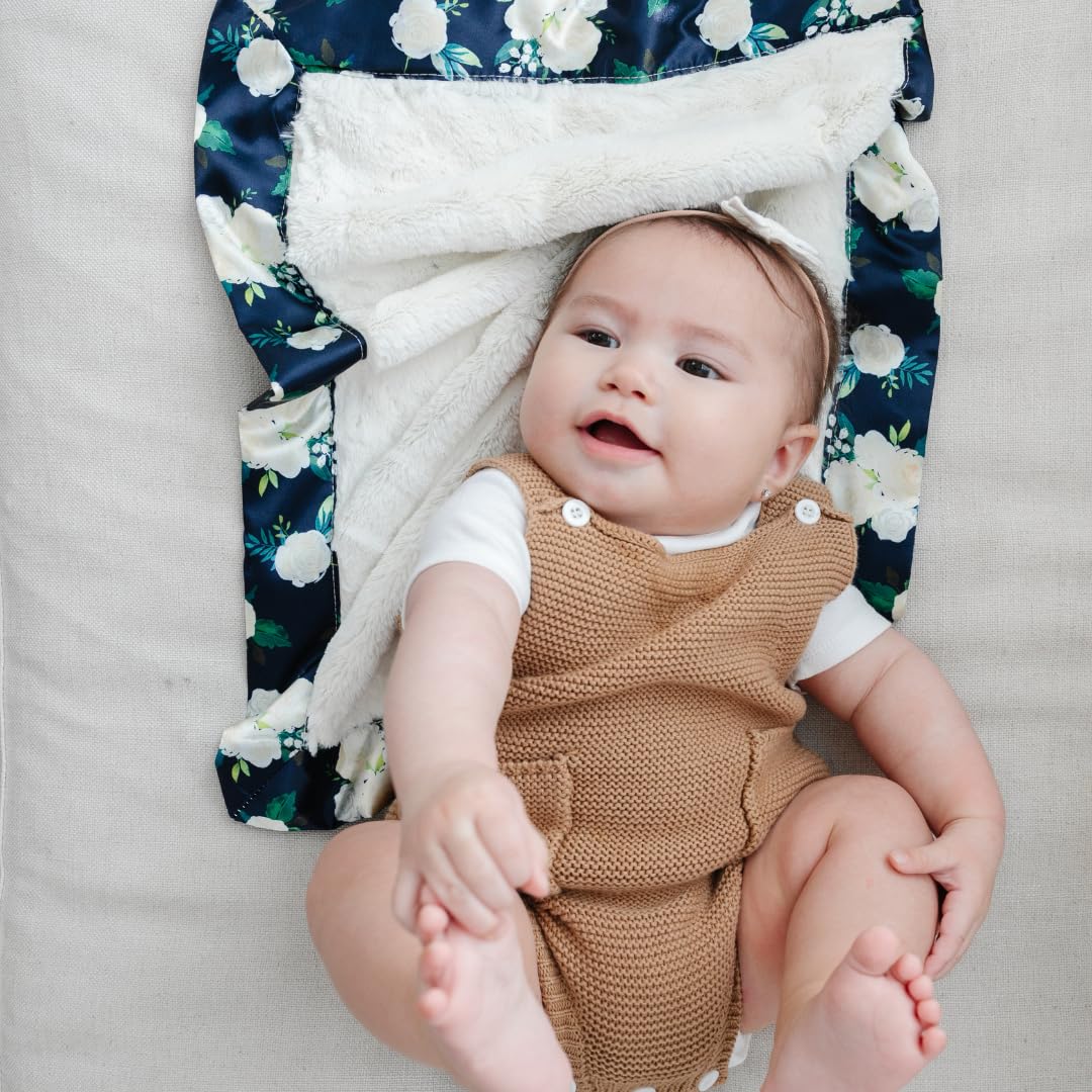 SARANONI Receiving Blankets for Babies | Ultra-Soft Lush and Boutique Quality Baby Blanket | Satin Border Rose Blossom, Mini - 20" x 15"