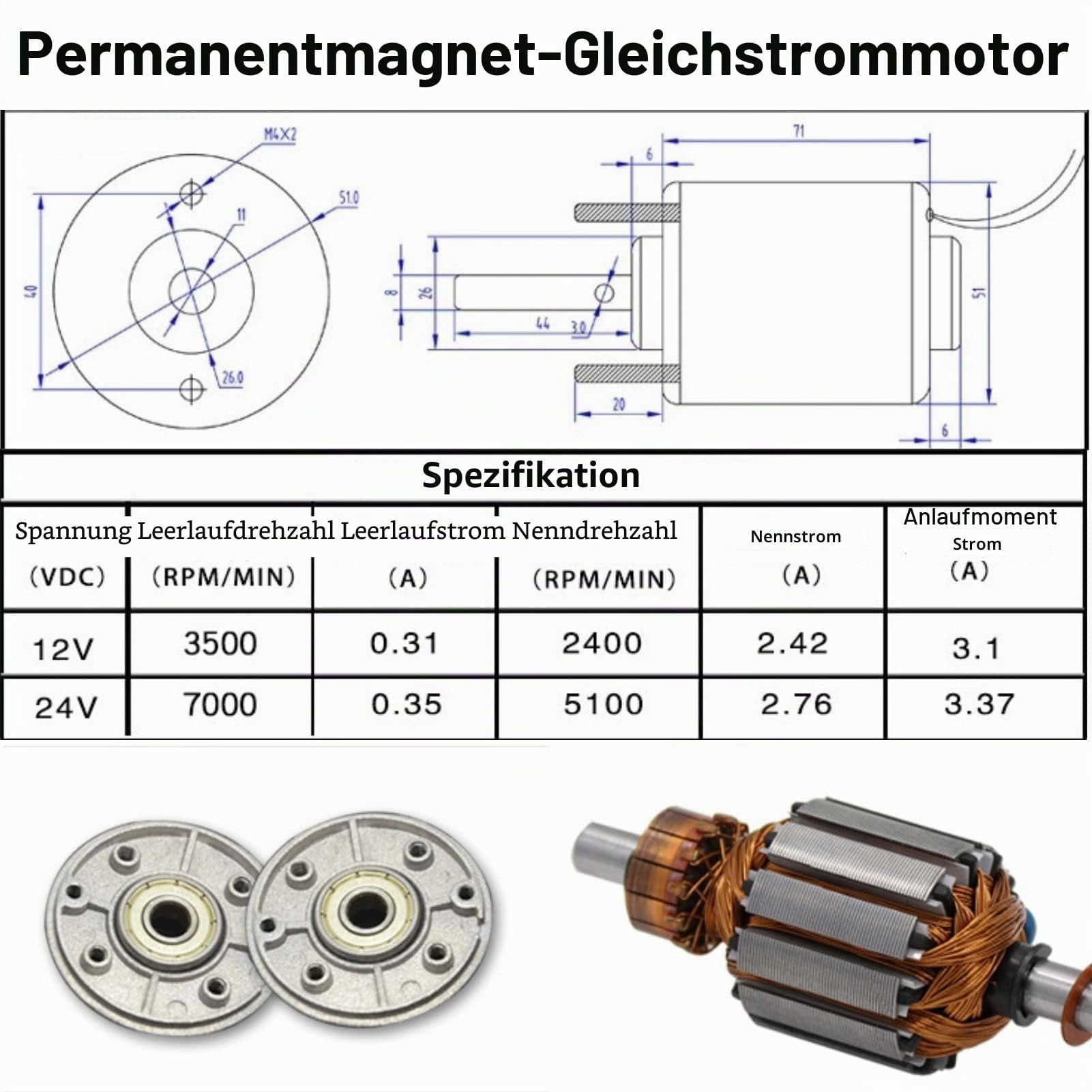 Permanentmagnet Gleichstrommotor 30W 12V/24V mit Hoher Drehzahl und Großem Drehmoment für DIY Generator Zuckerwattemaschinen und Kleine Werkzeuge (12V 3500rpm)