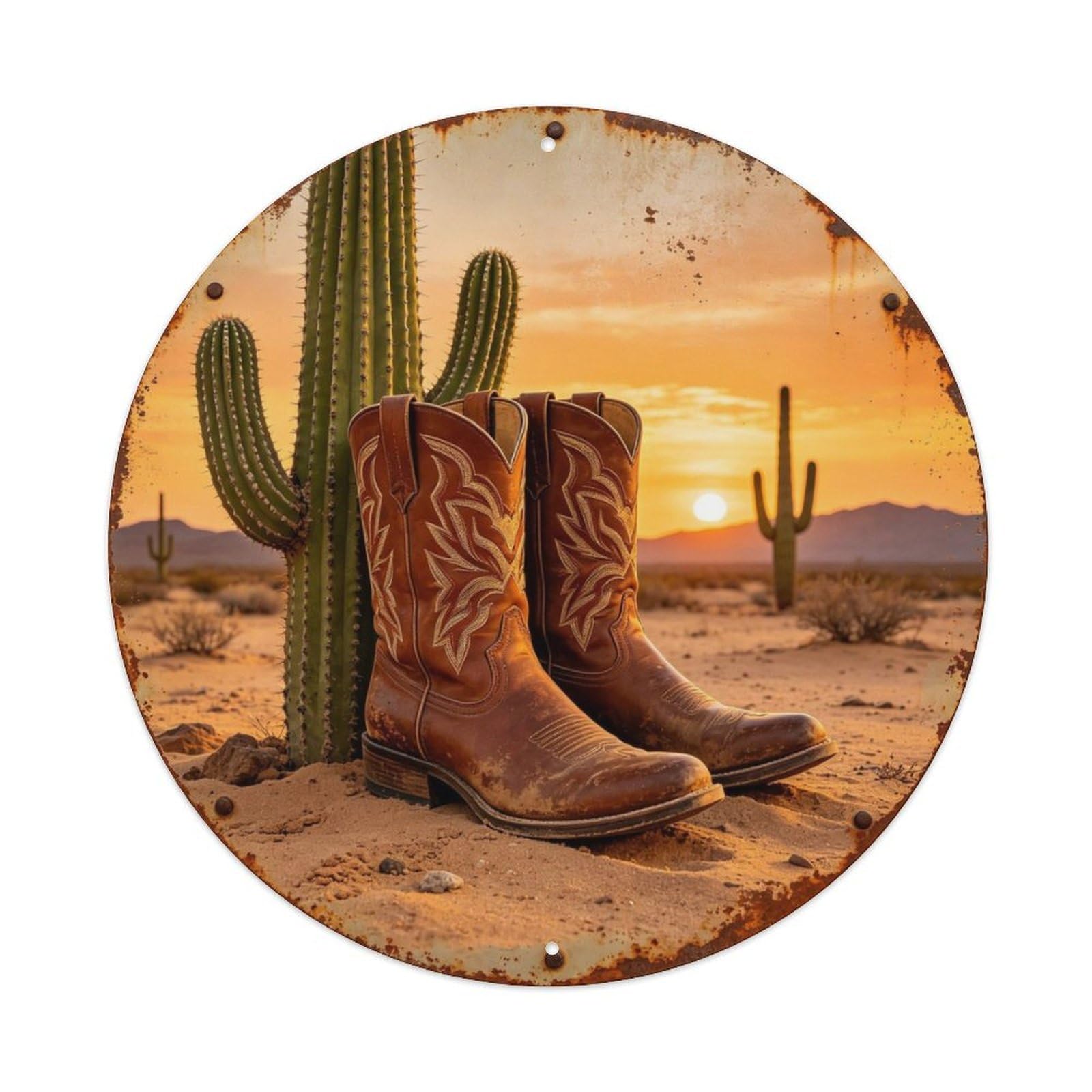 Desert Cowboy Boots Metal Tin Sign Plaque