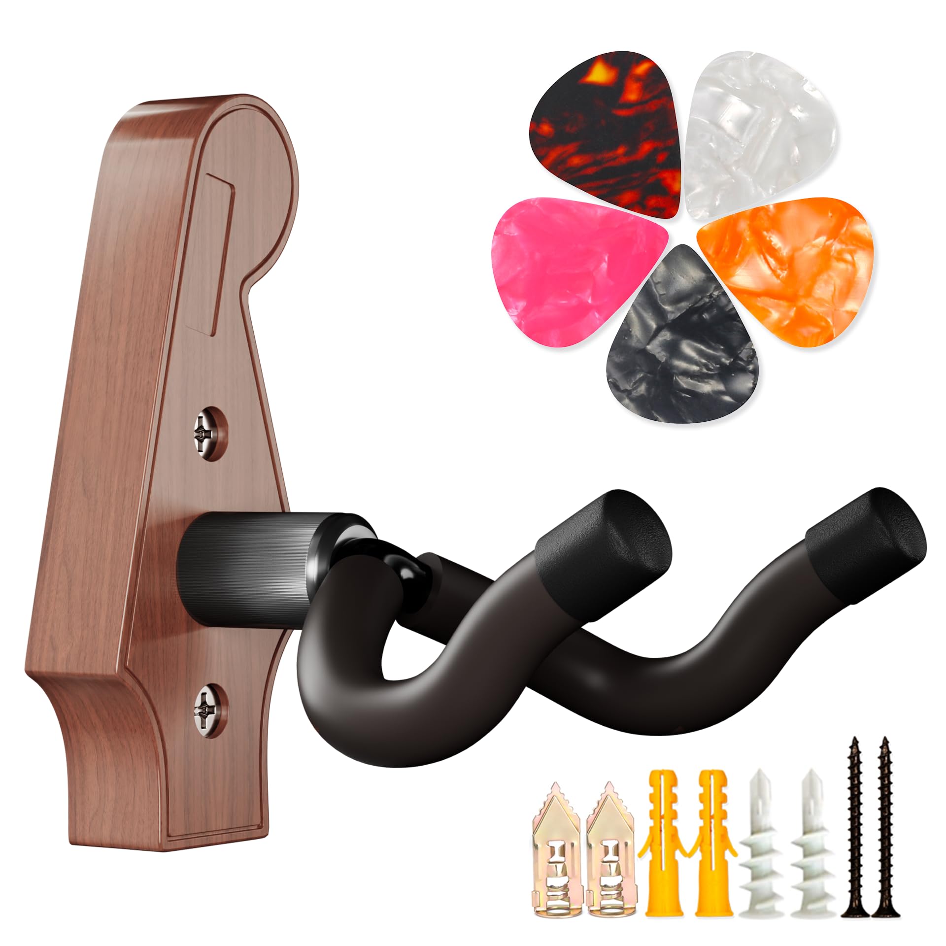 Dida Style A-Rosewood Guitar Wall Mount - U-Shape Guitar Wall Hangers, Guitar Accessories With 5 Guitar Picks, Guitar Wall Mount Hanger For Acoustic Guitar, Electric Guitar, Banjo, Bass, Mandolin (Style A-Rosewood)