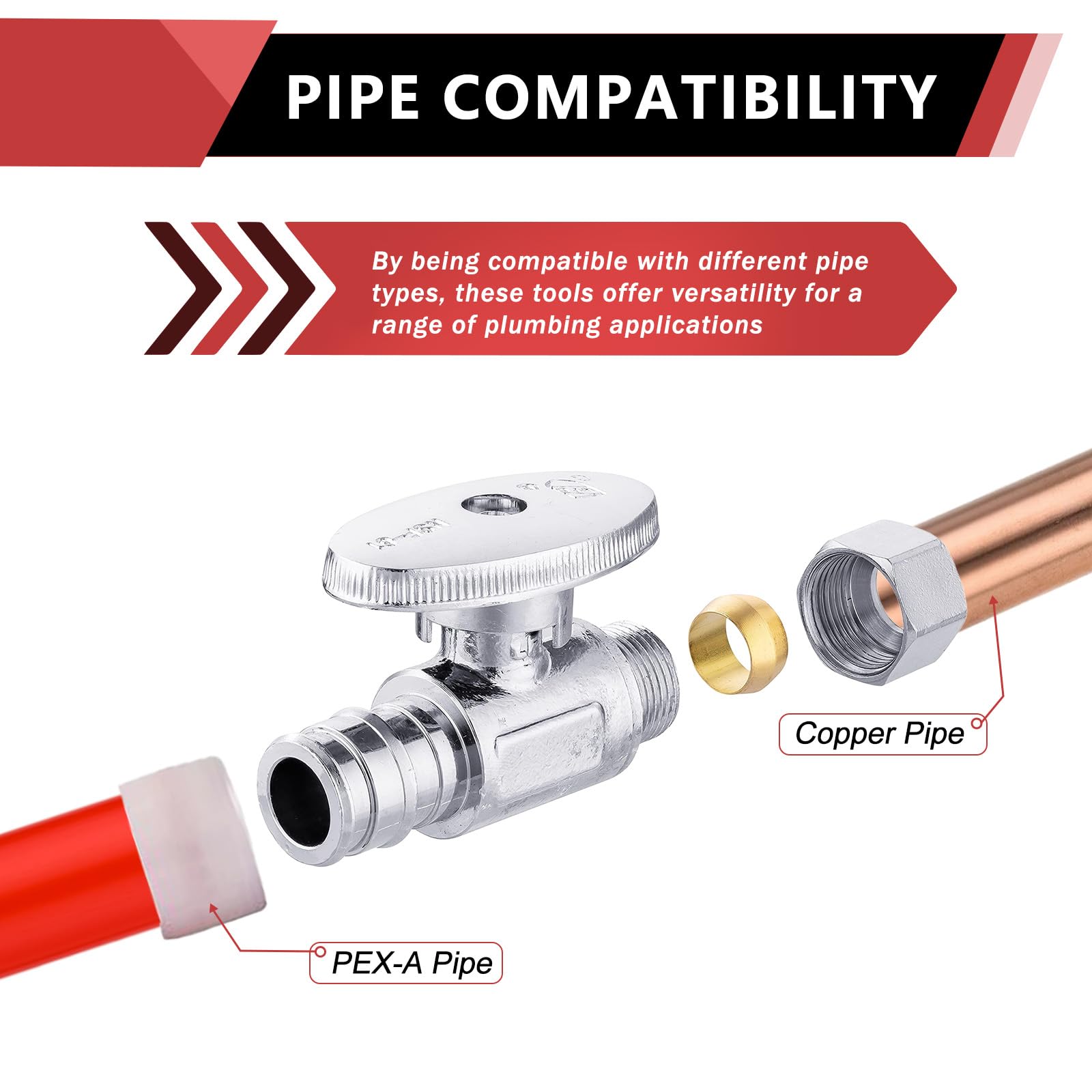 20 valvole di arresto EFIELD Pex-a 1/4 di giro diritte 3/8" OD compressione x 1/2" espansione (F1960), ottone cromato