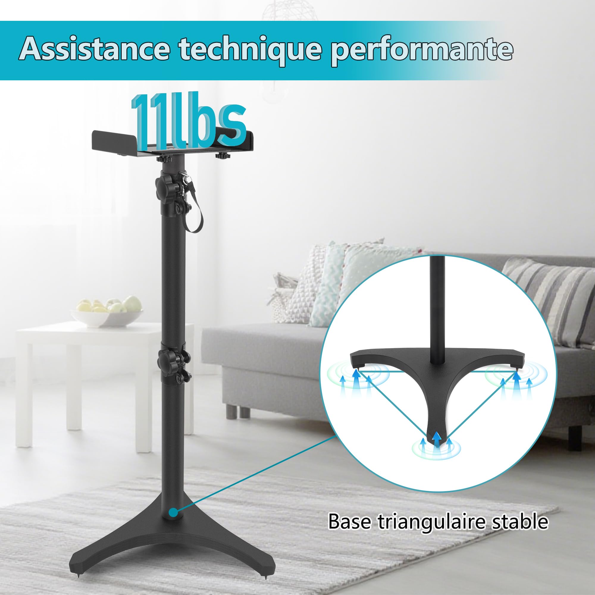Lot de 2 Supports de Haut-Parleurs Réglable en Hauteur, Charge 5KG