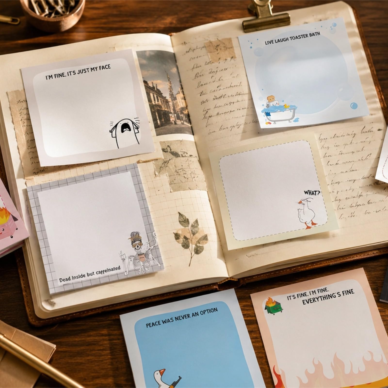Lot de 18 blocs de notes autocollantes drôles, 3 x 3 pouces, 7,5 x 7,5 cm, 900 feuilles, notes repositionnables style floral vintage pour le travail au bureau, cadeaux gag pour collègues et études