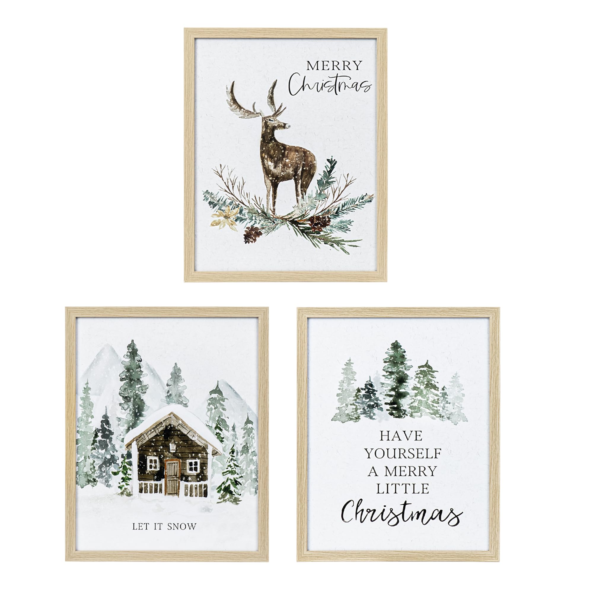 ArtbyHannah Christmas Wall Art, 11x14 Inch Framed Wall Art with Christmas Prints for Living Room Bedroom as Christmas Decorations or Gifts, Set of 3