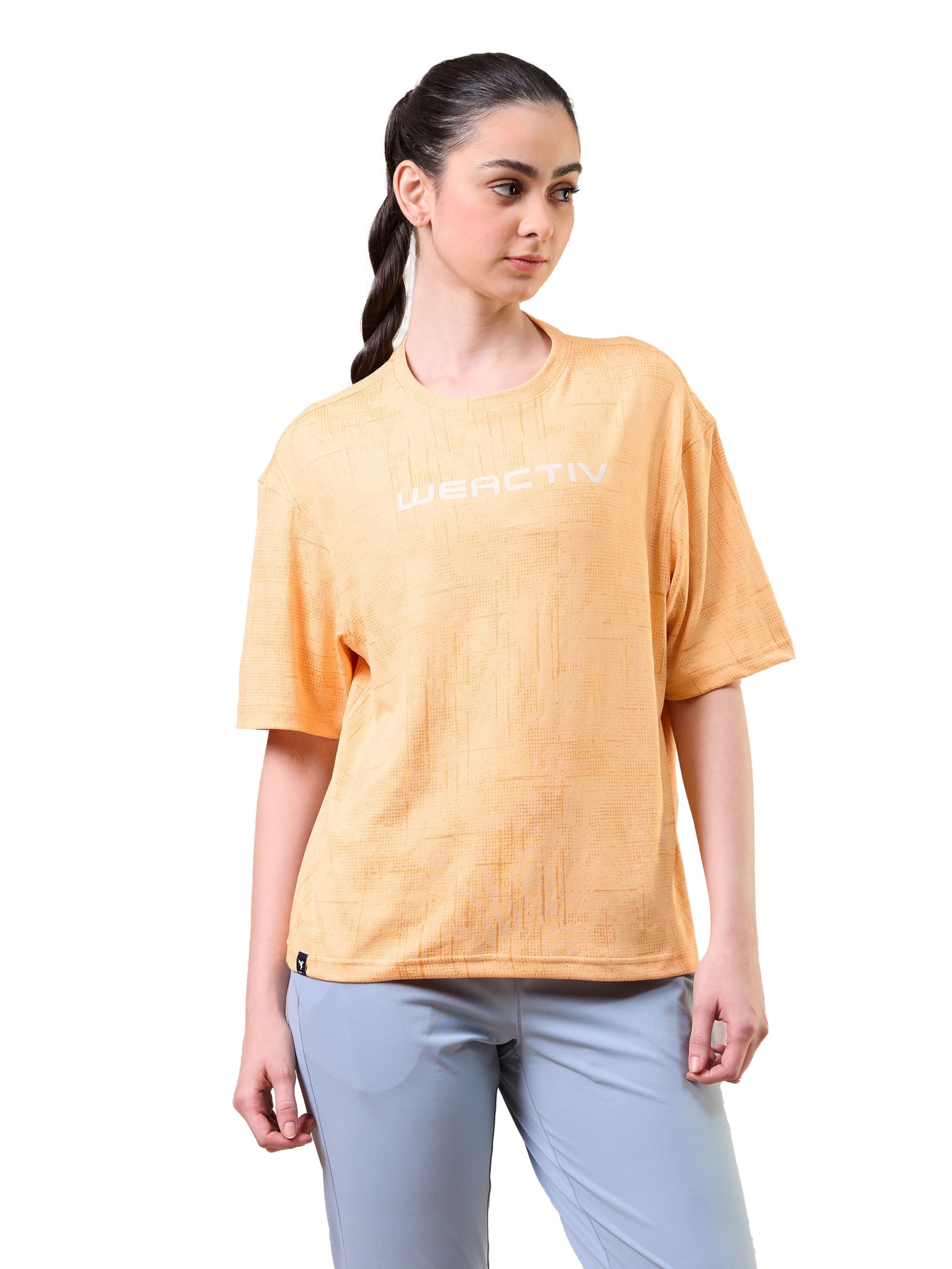 technosport Women's Polyester Jacquard Relaxed Fit Round Neck Sports T-Shirt with Double Cool, SPF50+ for Gym, Sports & Regular Use-picture-52