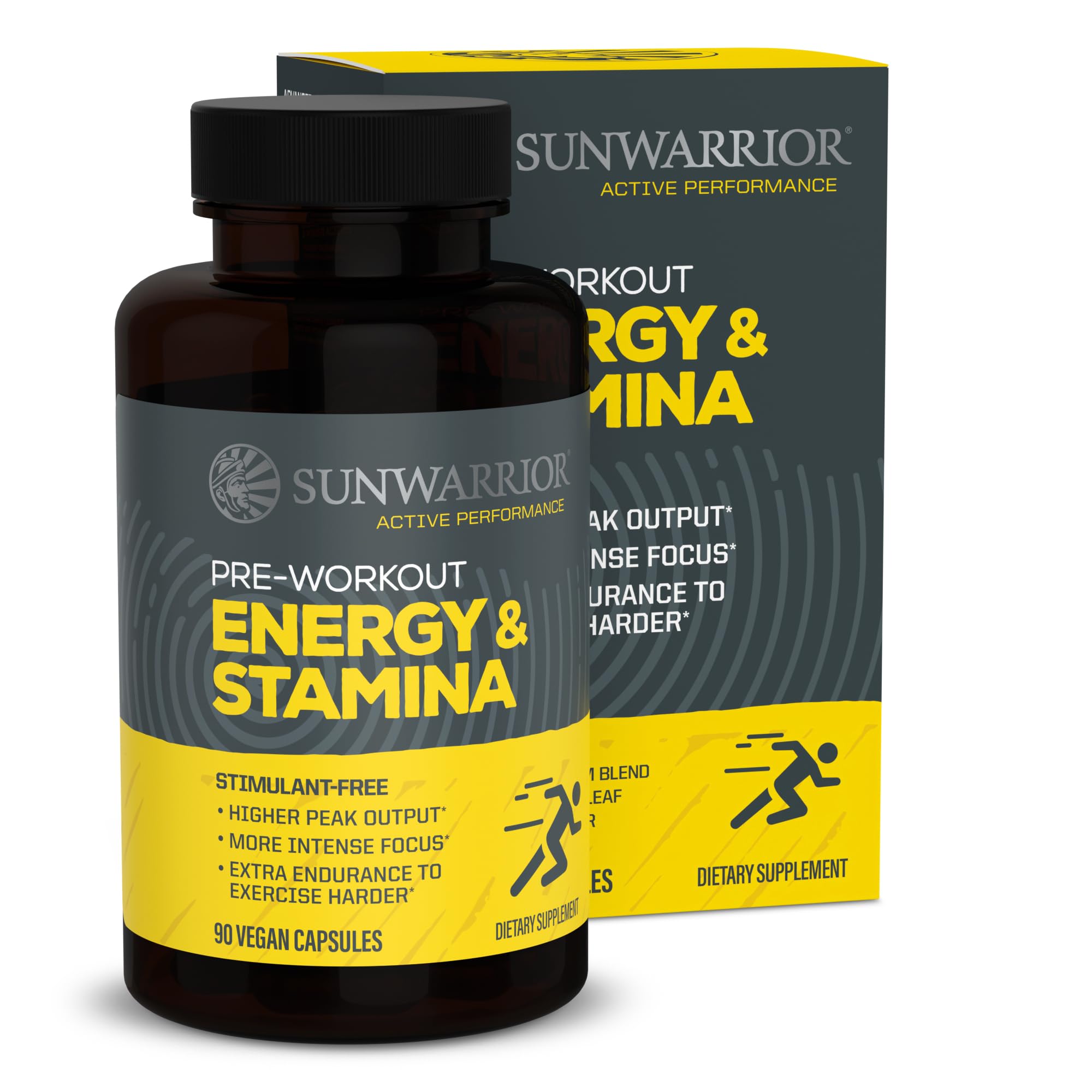 Sunwarrior Energy & Stamina Capsules, Caffeine-Free Strength Support, Mushrooms, Thai Ginger for Endurance, Power & Faster Recovery 60 Vegan Capsules