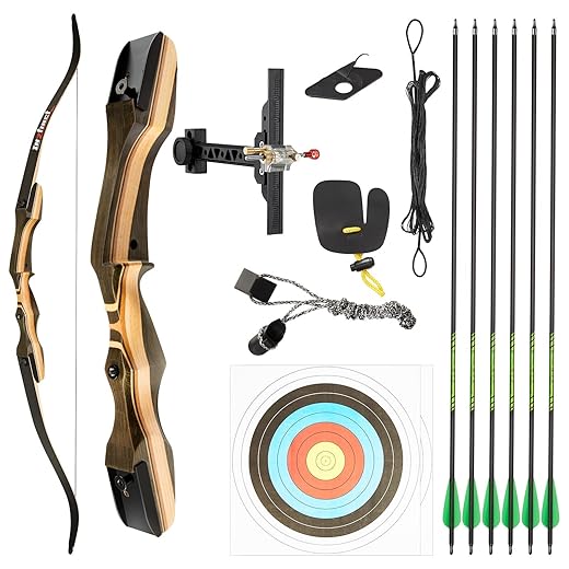 TIDEWE Recurve Bow and Arrow Set for Adult & Youth Beginner, Wooden Takedown Recurve Bow 62" Right Handed with Ergonomic Design for Outdoor Training Practice (20lbs)