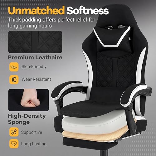 Miniatura 7 de Giantex Silla de juegos, silla ergonómica de escritorio para computadora con reposacabezas, soporte lumbar, reposabrazos de acoplamiento, respaldo