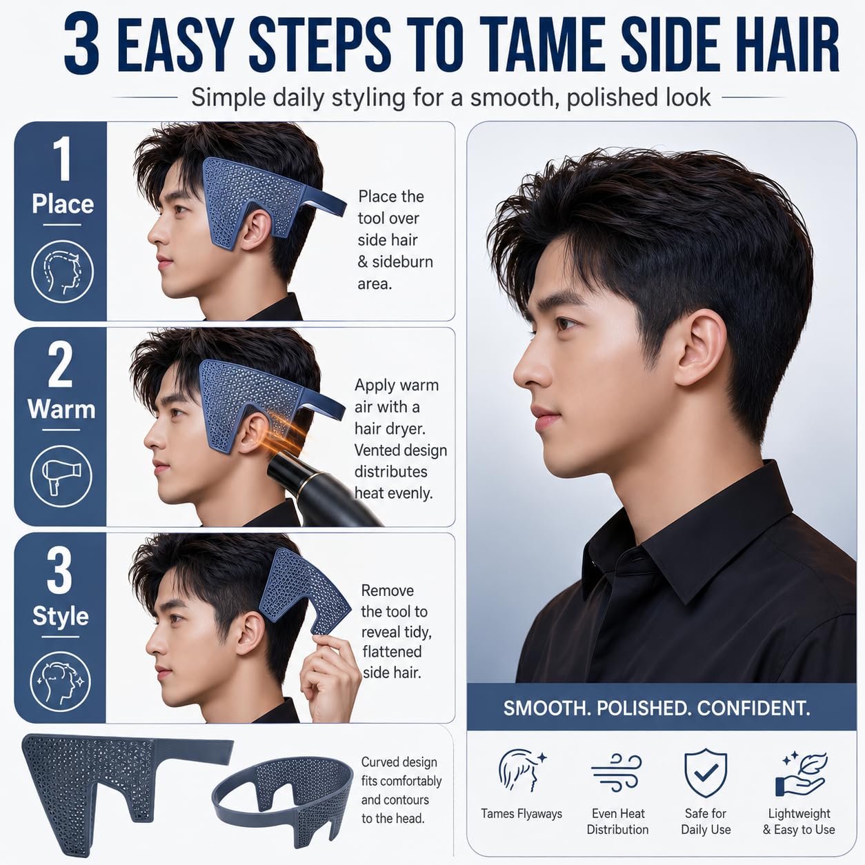 Żelazko do Prostowania Włosów na Bok dla Mężczyzn | Anti-Frizz Styling Tool With Thermal Control & Micro Vents For Down Perm