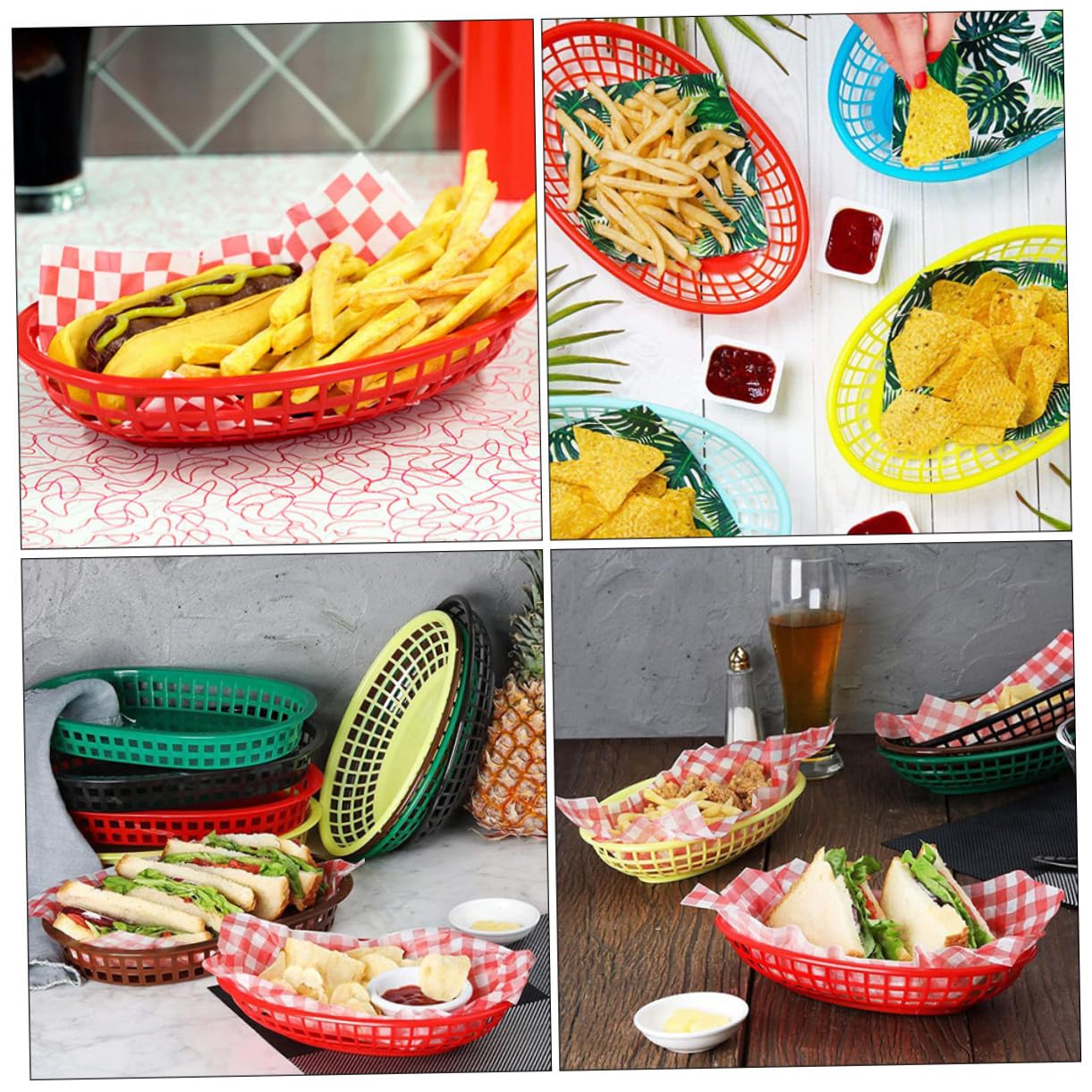 Cesta de Hamburguesa Patatas Fritas de Plástico Roja 12 Piezas