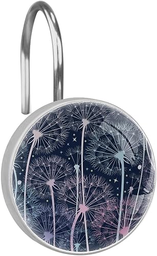 Juego de 12 ganchos para cortina de ducha de diente de león con diseño de semillas, resistentes al óxido, para barras de ducha de baño