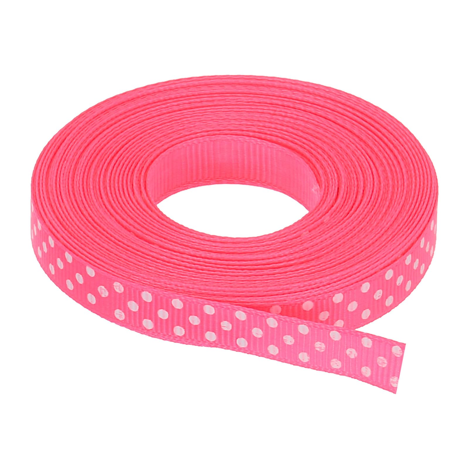 MECCANIXITY Grosgrain Ribbons 10 Yards 3/8 Inch Bright Pink with White Dots Ribbon Bow Decoration for Crafts Gift Wrapping Wedding DIY Handmade