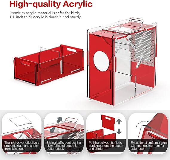 Bird Seed Cleaner Acrylic Bird Seed Processor Sifter Wind Sheller Bird Seed Husker Parrot Feed Shell Blaster for Quick Shelling and Blowing Screening Bird Food Cleaning (with Cover)
