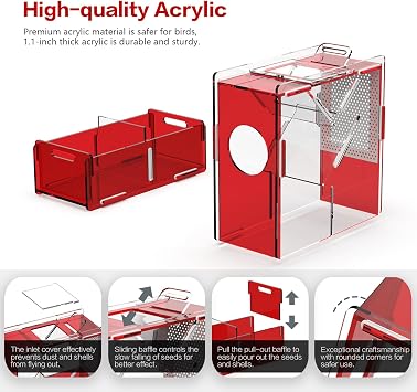 Bird Seed Cleaner Acrylic Bird Seed Processor Sifter Wind Sheller Bird Seed Husker Parrot Feed Shell Blaster for Quick Shelling and Blowing Screening Bird Food Cleaning (with Cover)