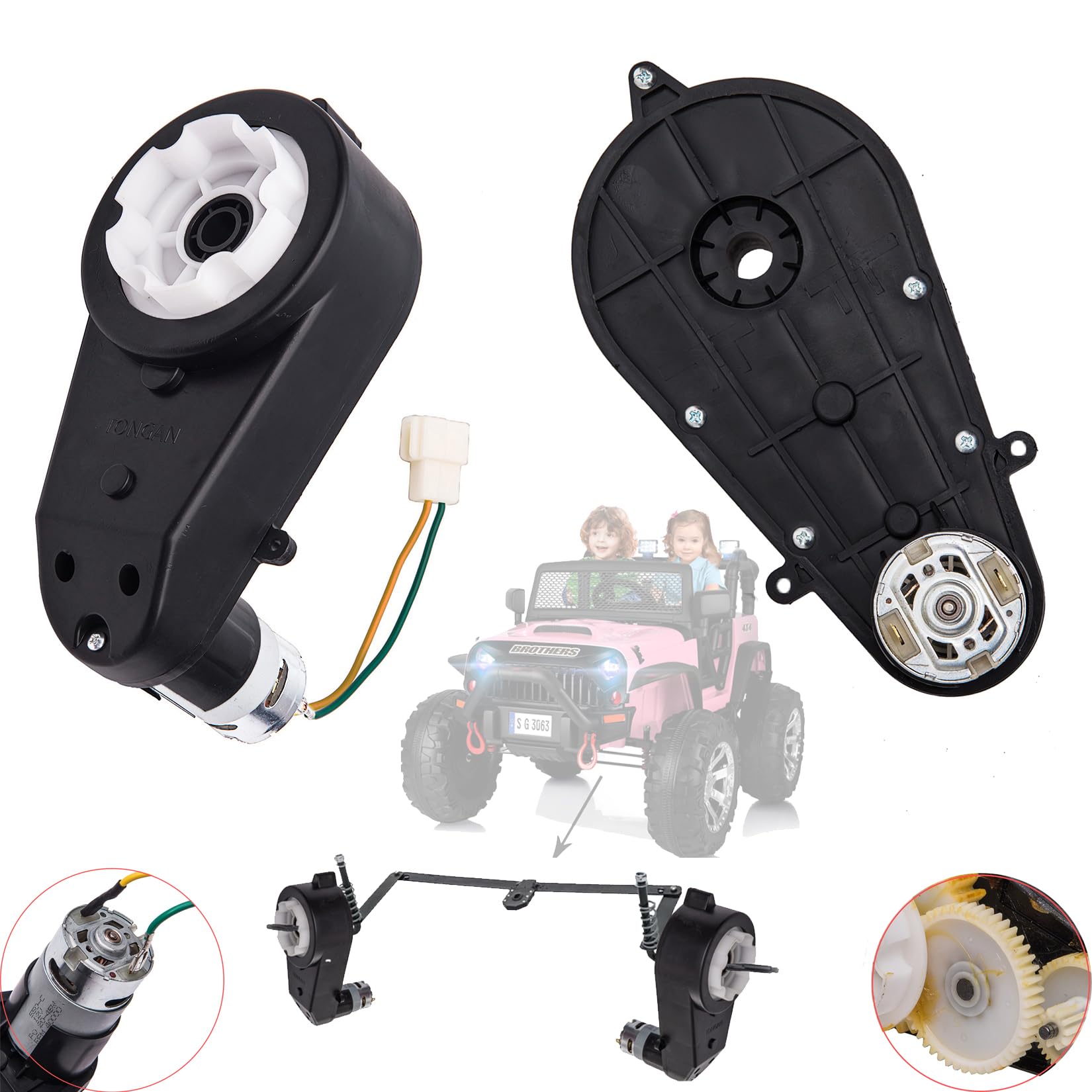 VitalKos 2 Pcs 24V RS555 Enhanced Gearbox, 40000RPM Motor Replacement for 24 Volt UTV Big Kids Ride On Car Motorcycles High Speed Two Seaters for Big Children Jeep SUV Car Accessories