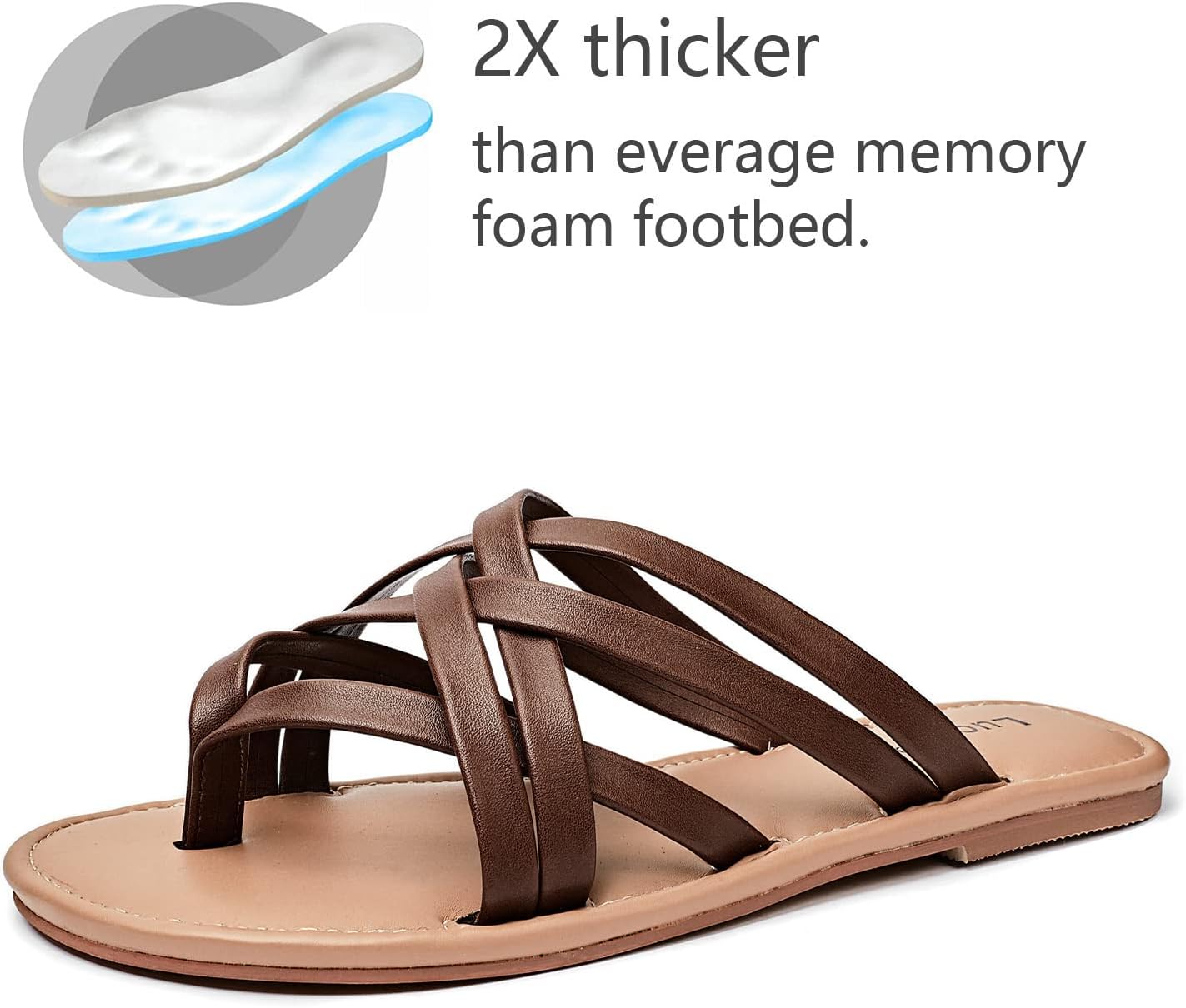 Luoika Women's Wide Width Flat Sandals, Flip Flop Slides Sandal Casual Strapy Sandal Slip on Summer Beach Shoes for Women. - Image 4