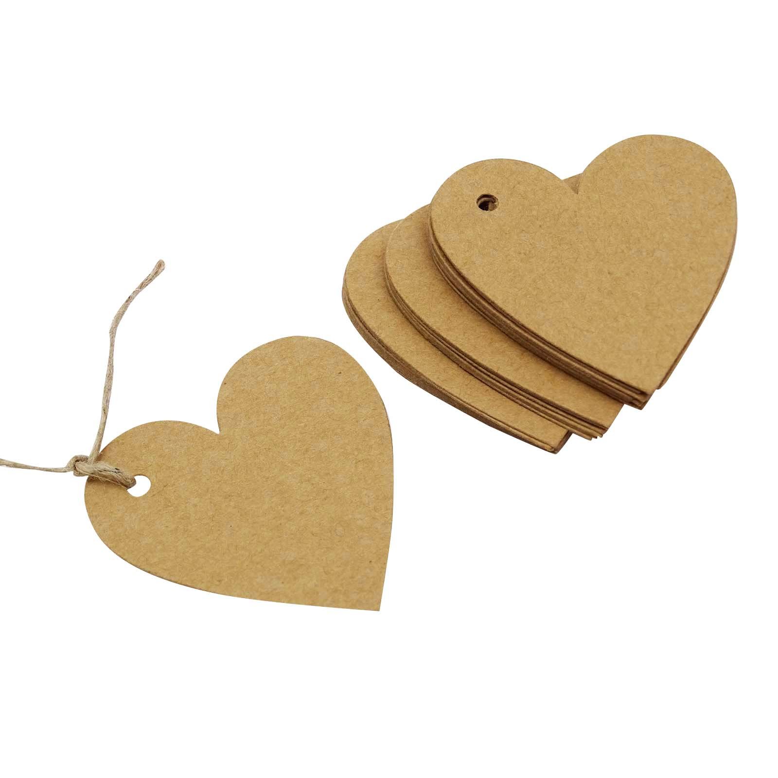 100 Pcs Heart Shape Blank Cardstock Tags Bonbonniere Wedding Favor Gift Tag with Free Natural Jute Twine - Colors Available