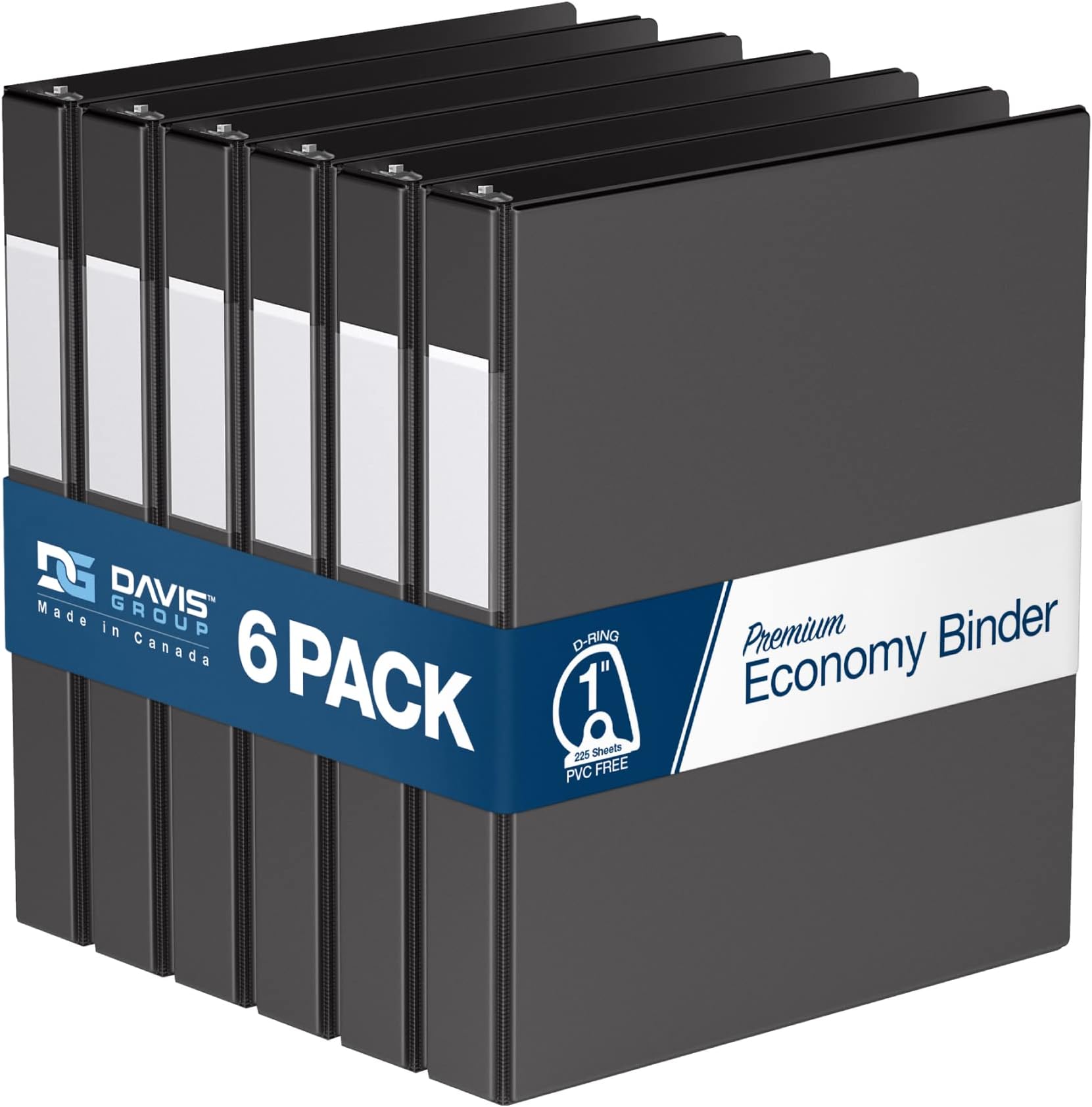 Premium Economy, Angle D Ring, Binder, 6 Pack (1", Black)