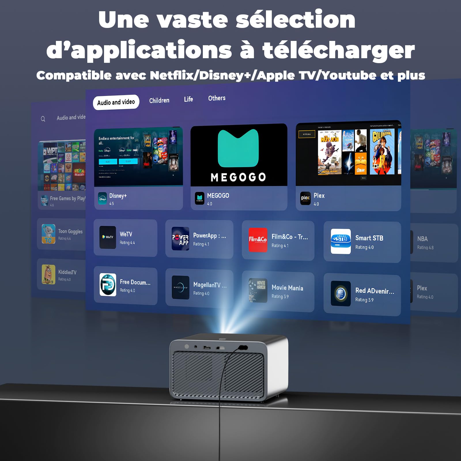 Videoprojecteur 4K【App Intégrée/Auto Focus/Keystone】 1080P FHD Projecteur Video 1500 Luminosité, avec HDMI eARC, WiFi6, Bluetooth, Dolby Audio, Lisowod Retroprojecteur Portable pour Home Cinéma