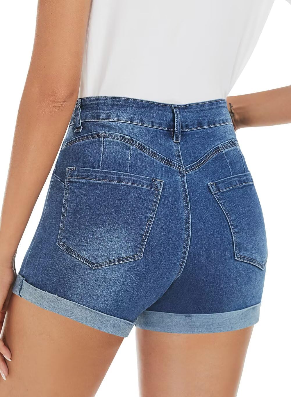 FEKOAFE 2026 Womens Casual Mid/High Waisted Denim Shorts Summer Stretchy Ripped Jean Shorts for Women - Image 5