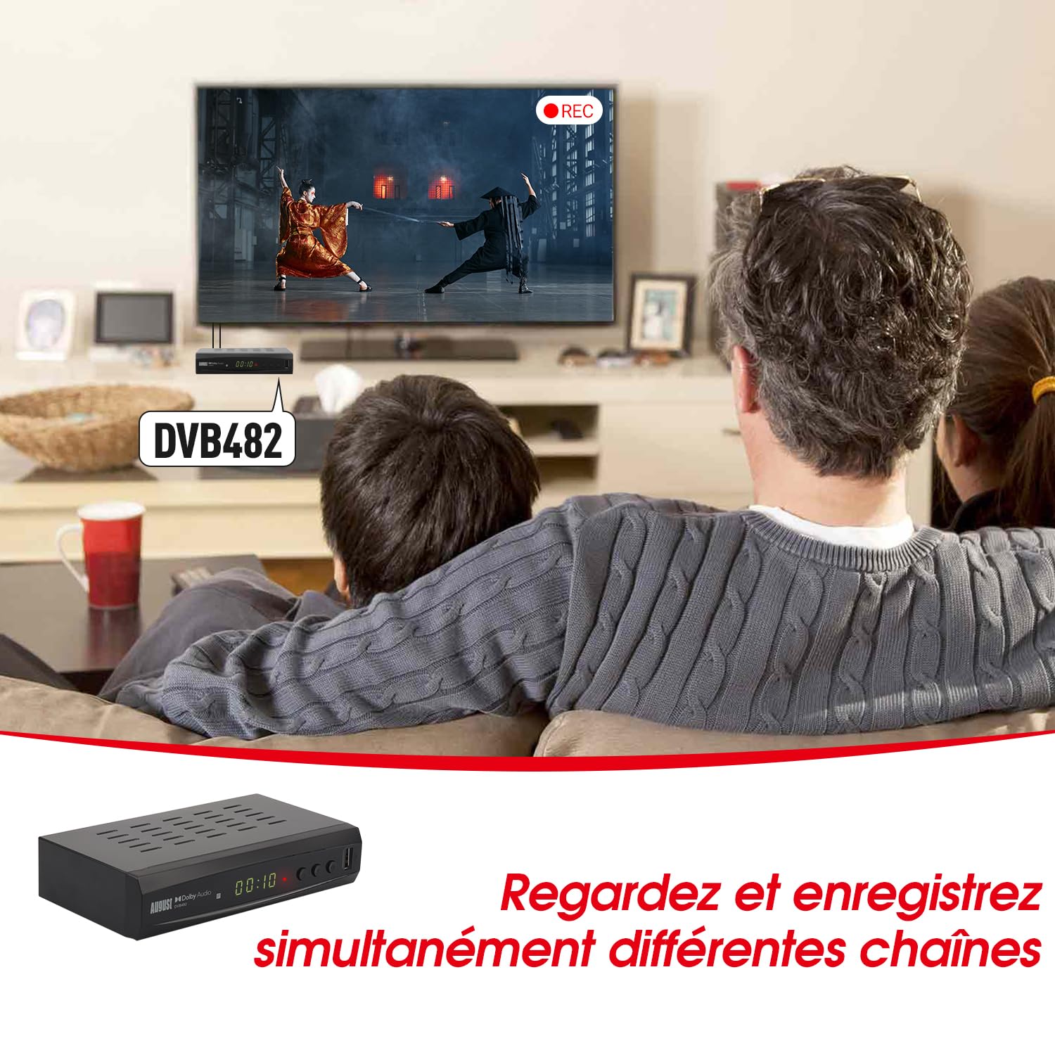 August DVB482 Décodeur Enregistreur TNT HD HDMI Full HD 1080p 2 chaînes simultanées