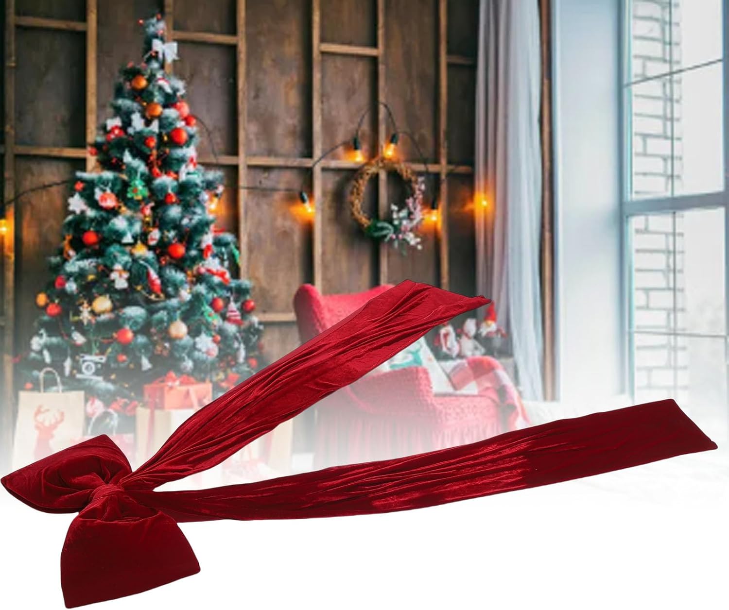 12 Large Xmas Red Bow Holiday Velvet Tree Topper Front Door Wreaths 5in x 10 Xmas Ornaments for Tree Home Party