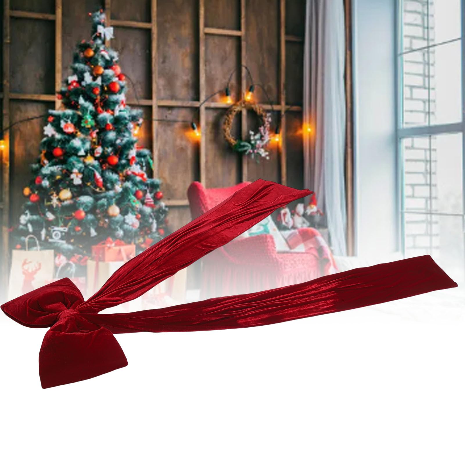 Große Weihnachtsbaumschleife, Extra Große Samtdekoration für Feiertage, Partys, Hochzeiten und Haustüren, 27,6 X 70,9 Zoll, Rot