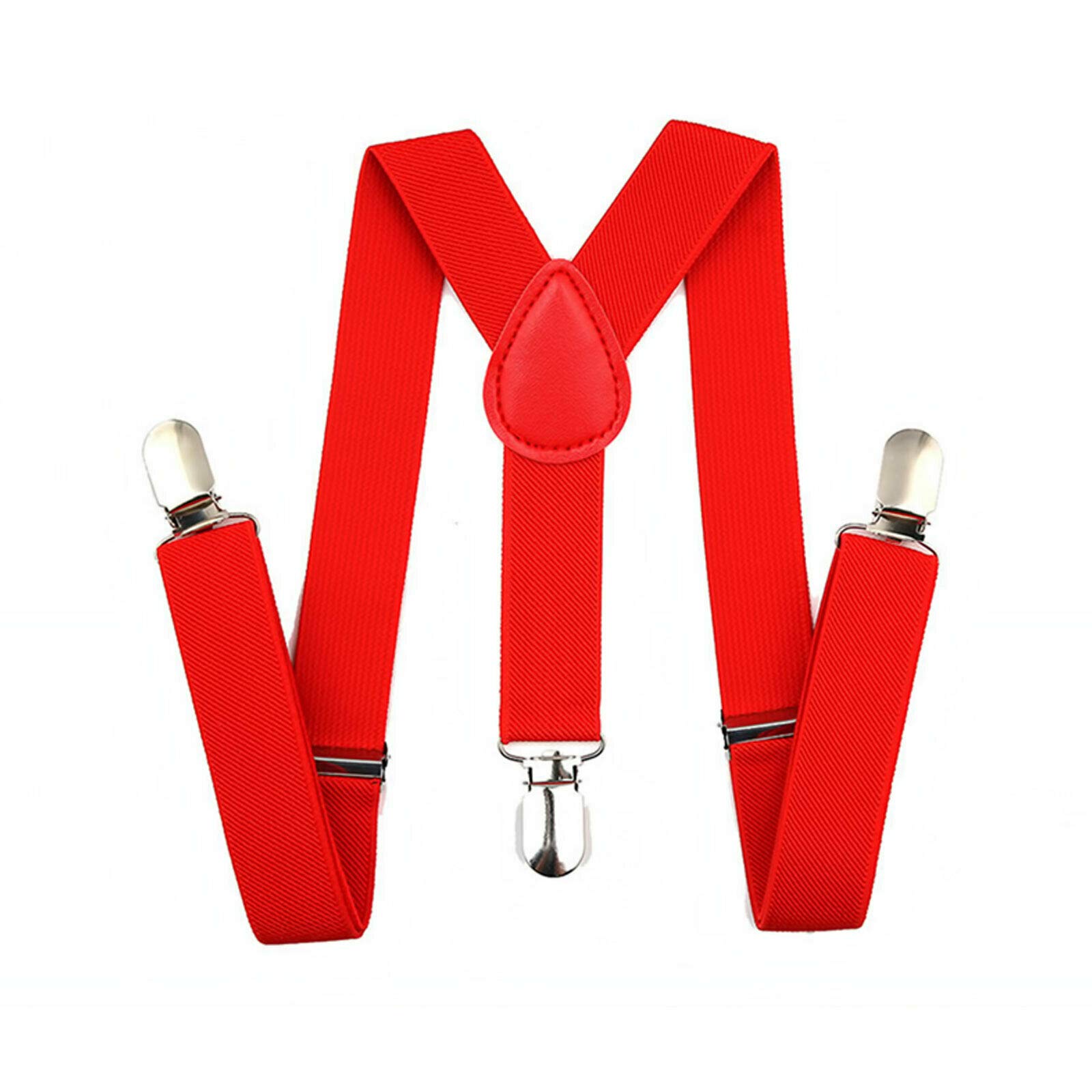 ADJUSTABLE BRACES MENS WOMENS UNISEX TROUSER ELASTIC Y-BACK SUSPENDERS CLIPON (Red)