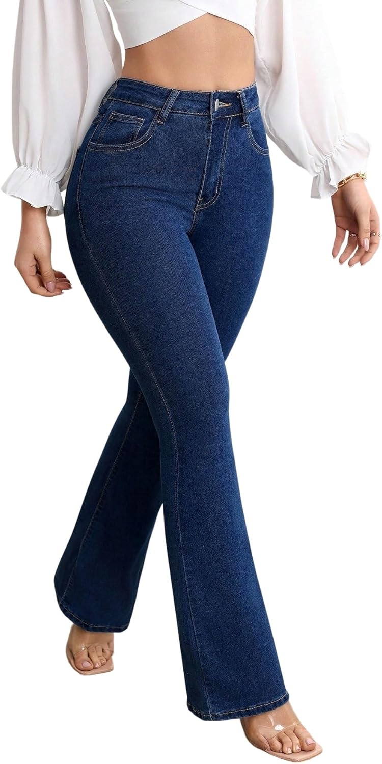 EARKOHA Wide Leg Jeans for Women Pocket Flare Leg Casual Skinny Jeans