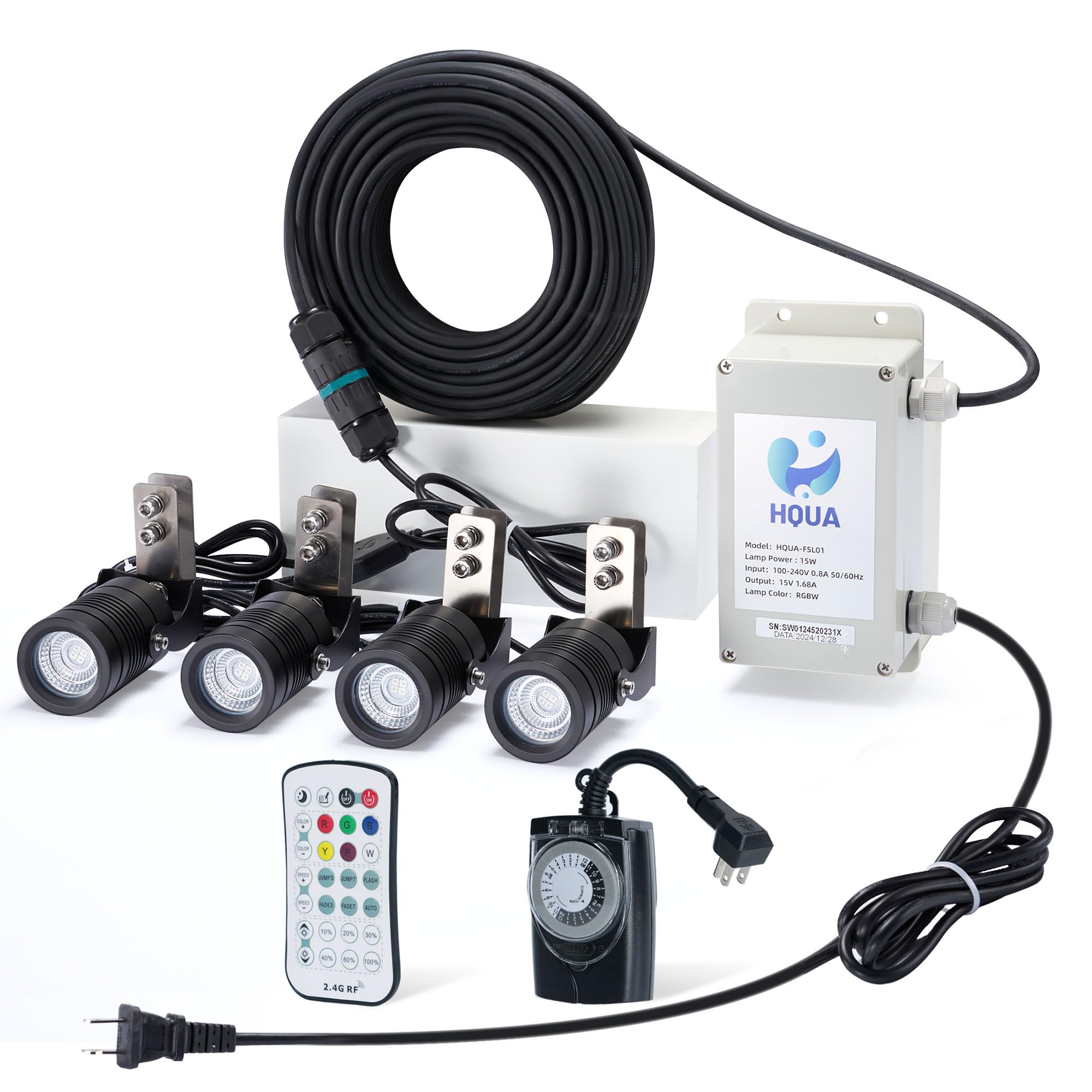 FSL01 120V AC LED RGB Color-Changing LED Fountain Light Sets, 4 Light Sets,with 100” Cord for HQUA-FS01 HQUA-FS02 Large Pond Floating Fountain