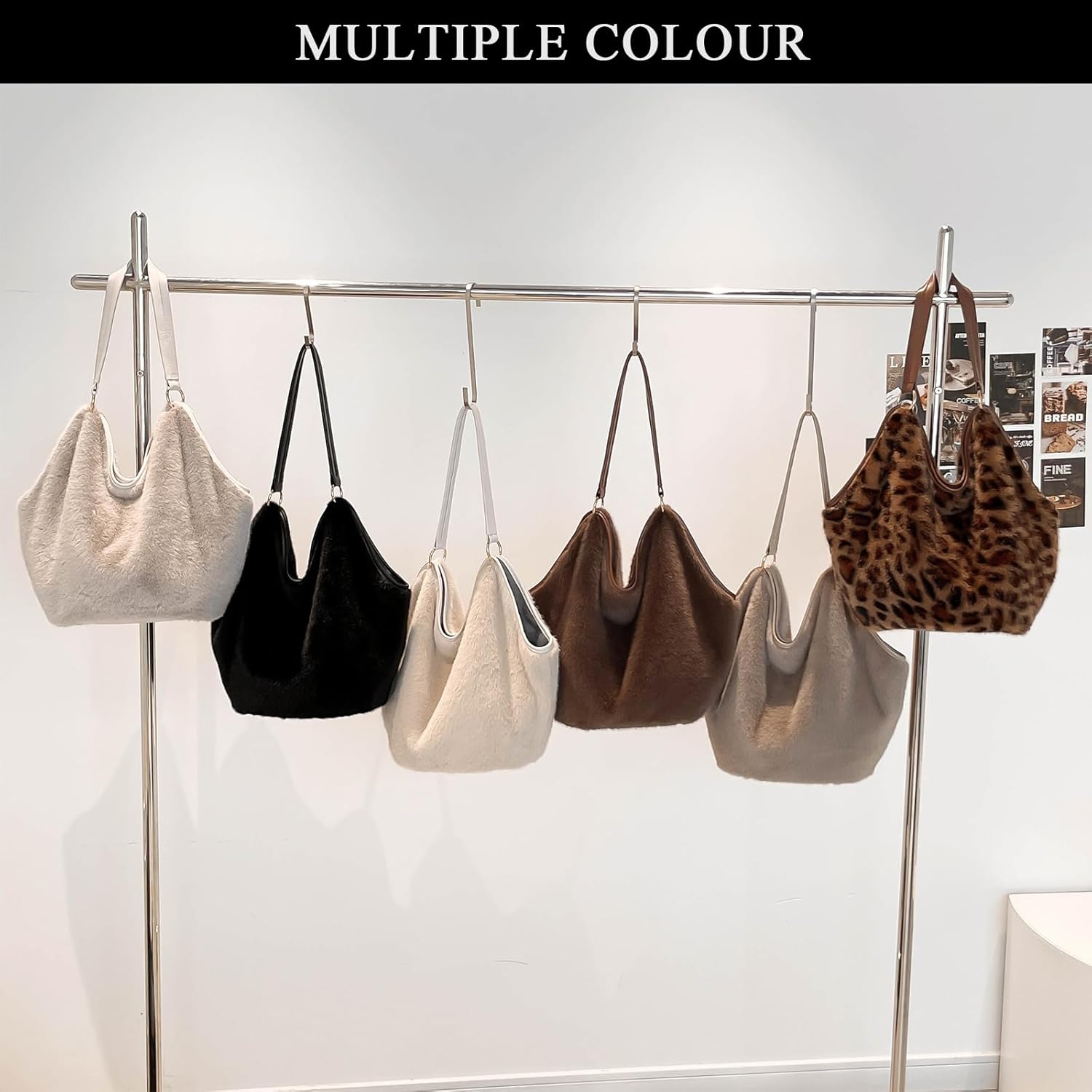 Fluffy Tote Bag Large Winter Faux Fur Purses for Women Y2K Fuzzy Handbag Furry Shoulder Totes Plush Purse - Image 7