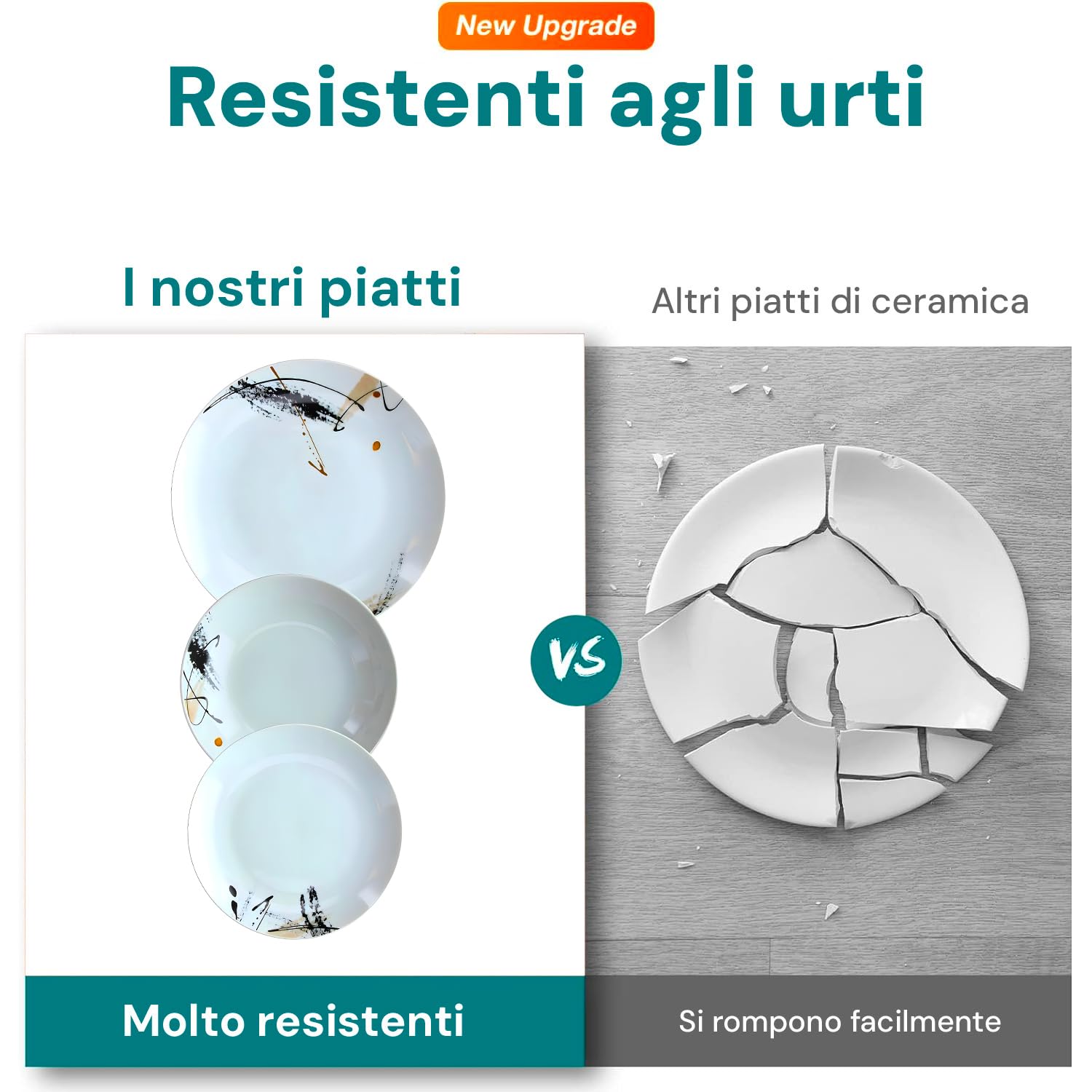 Avilia Servizio di Piatti 18 Pezzi in Porcellana Bianca con Decoro Grafico Nero - Set Composto da Piatti Fondi, Piani, e da Dessert - Eleganti e Moderni Ottimi per Ogni Occasione - Facili da Lavare