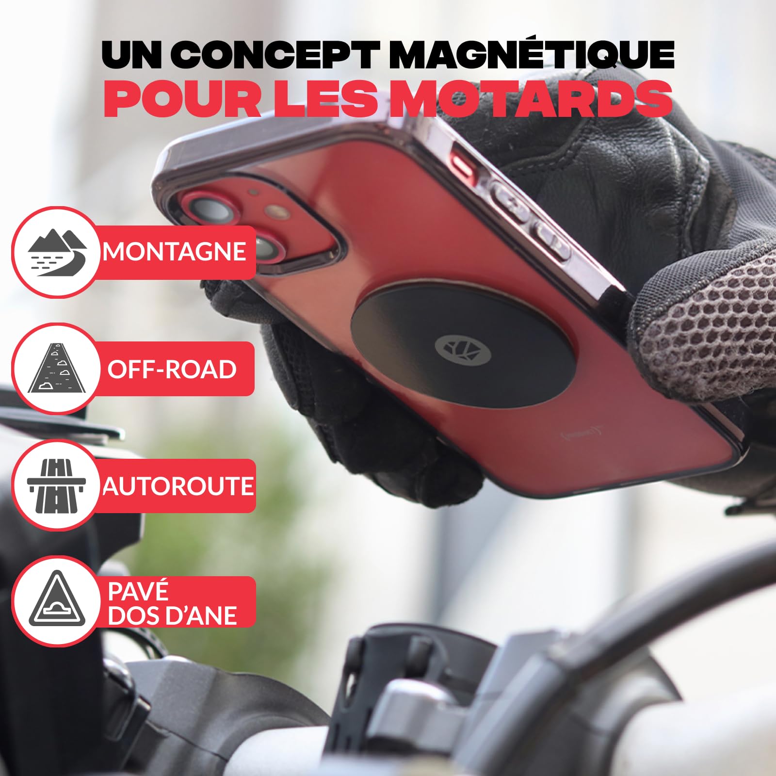 Shapeheart Support Téléphone Moto Magnétique - Pose et Retire en Une Main - Fixation Guidon Universelle Moto, Scooter, Trottinette - Plaque Métallique Incluse - Maintien Stable et Amovible