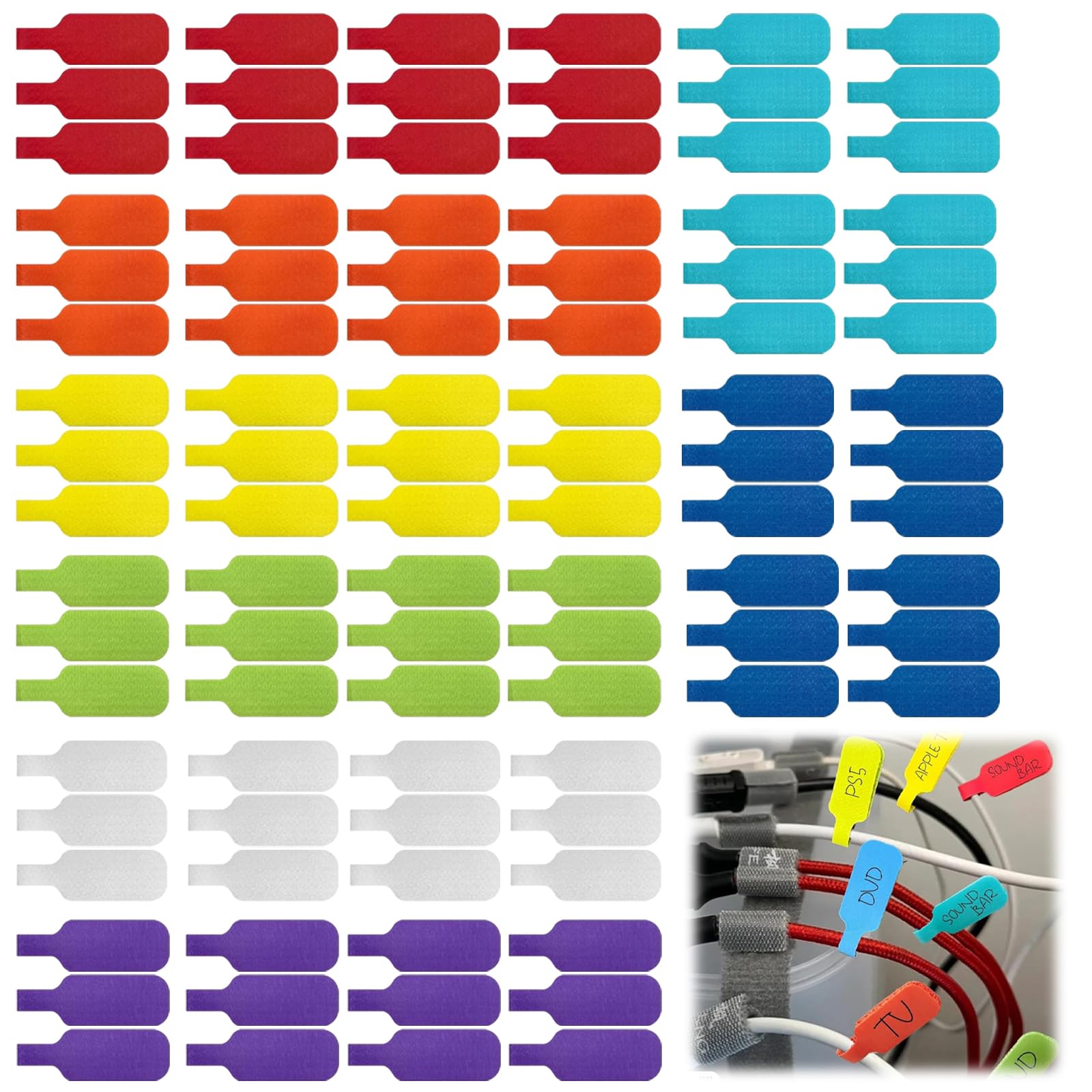 96 PCS Multi-Color Reusable Cable Labels Tags Write On, Waterproof Cable Identification Tags 8 Color for Ethernet, USB, Chargers & Power Cords