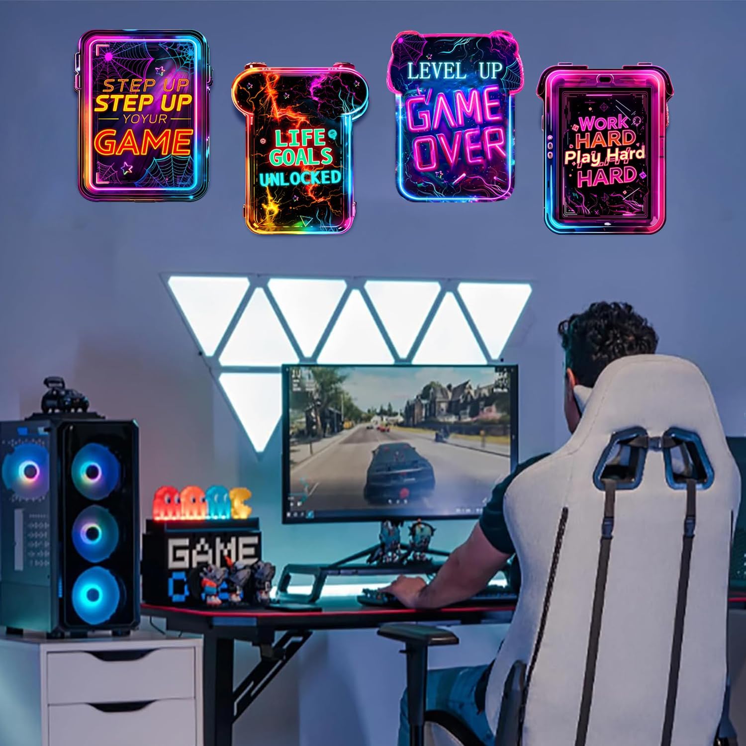 4PCS Gaming Wall Decor for Boy Room Video Game Walls Art Decor Wood Gamer Room Hanging Sign Neon Game Controller Wall Art Print Inspirational Quote Hanging Plaque for Teenage Playroom - Image 5