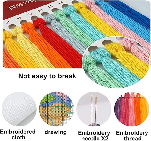 Miniatura 1 de Eiialerm - Kits de punto de cruz para principiantes, con estampado de gato de 11 quilates, kit de bordado estampado para adultos, arte de pared para