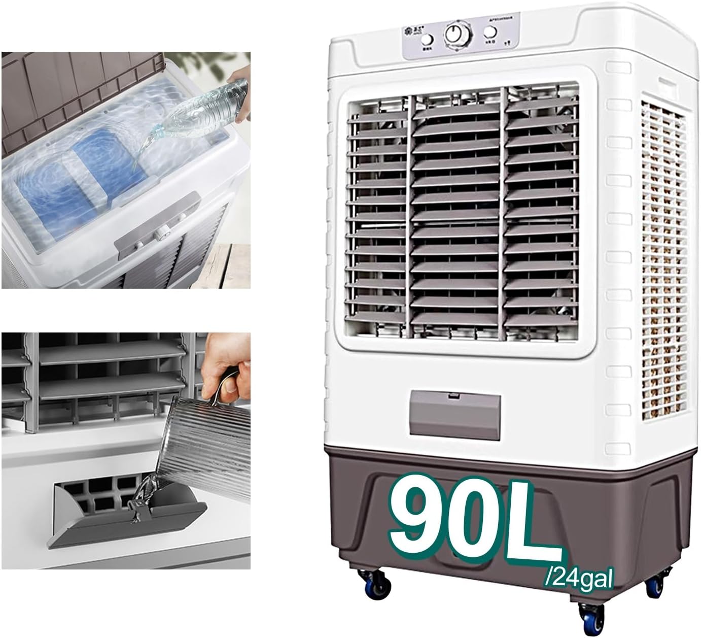 Portable Evaporative Air Cooler - 120° Oscillating Fan, 3 Speed Settings, 90L Water Tank, Ideal for Indoor & Outdoor Use, Energy-Efficient Cooling Solution