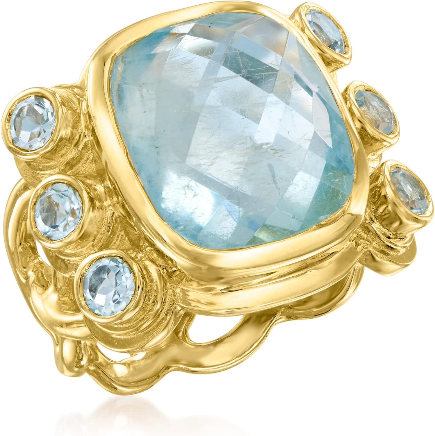 Ross-Simons 13.00 Carat Aquamarine and .70 ct. t.w. Sky Blue Topaz Ring in 18kt Gold Over Sterling