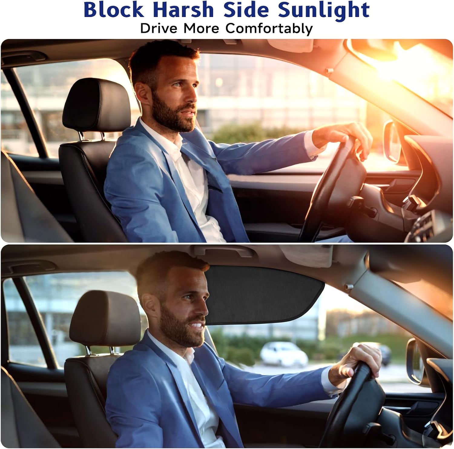 Car Window Shades, Magnetic Side Window Sun Glare Blocker with 7 Built-in N40 Magnets, 2 Pack UV Protection Driving Shade for Driver & Passenger Side, Heat Reduction, Easy Installation