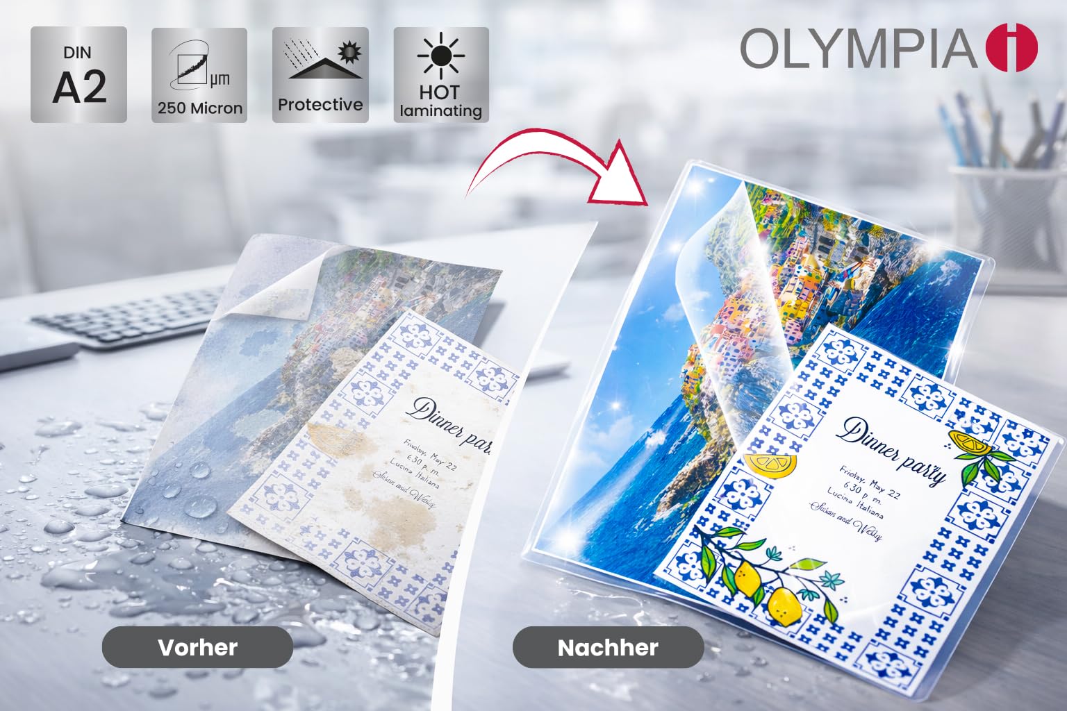 Olympia 9186 Fundas para plastificar, 250 Mic, DIN A2, 25 unidades