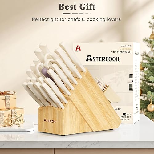 Miniatura 9 de Knife Set, Astercook 22-Piece Kitchen Knife Set with Block & Built-in Sharpener, Ultra-Sharp High Carbon Stainless Steel Knives, Dishwasher Safe,