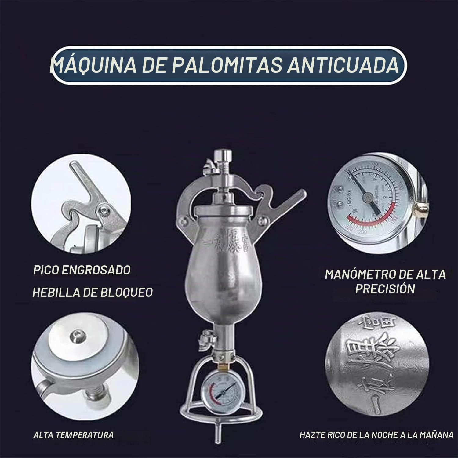 MáQuina Palomitas MaíZ Alta Presión, con Calefacción por Fuego Acero Inoxidable para Fiesta en Casa (260ML)